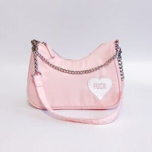 Pink Baguette Bag – Chain Detail – Detachable Strap – Edgy Punk Style